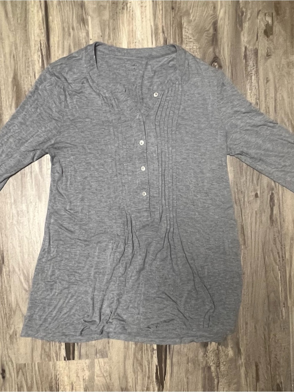 Casual Gray Pintuck Henley Top